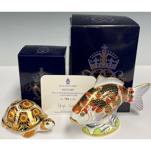 55 - A Royal Crown Derby paperweight, Madagascan Tortoise, endangered species for Sinclairs, gold stopper... 