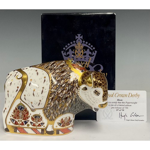 1 - A Royal Crown Derby Paperweight, North American Bison, limited edition pre-release 297/750, 16.5cm l... 