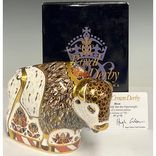 1 - A Royal Crown Derby Paperweight, North American Bison, limited edition pre-release 297/750, 16.5cm l... 