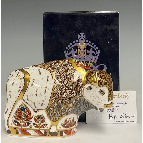 1 - A Royal Crown Derby Paperweight, North American Bison, limited edition pre-release 297/750, 16.5cm l... 