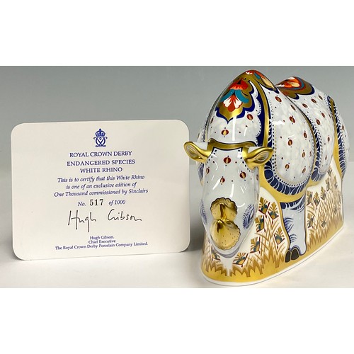 4 - A Royal Crown Derby paperweight, White Rhino, from the Endangered Species range, limited edition 517... 