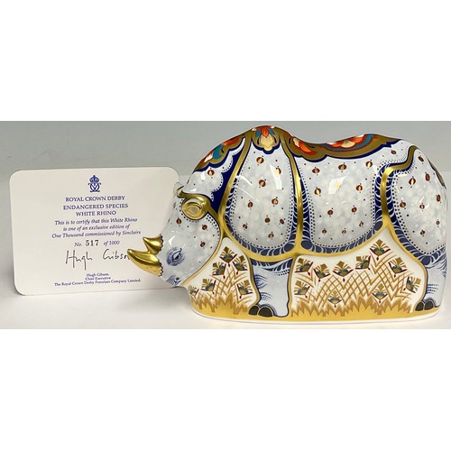 4 - A Royal Crown Derby paperweight, White Rhino, from the Endangered Species range, limited edition 517... 