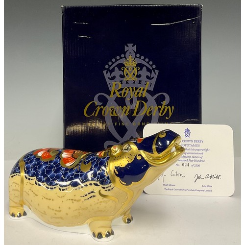 7 - A Royal Crown Derby paperweight, Hippopotamus, limited edition 624/2,500, facsimile signature to bas... 