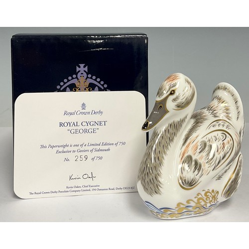 9 - A Royal Crown Derby paperweight, Royal Cygnet 'George', exclusive to Goviers of Sidmouth, marked in ... 