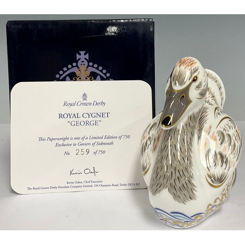 9 - A Royal Crown Derby paperweight, Royal Cygnet 'George', exclusive to Goviers of Sidmouth, marked in ... 