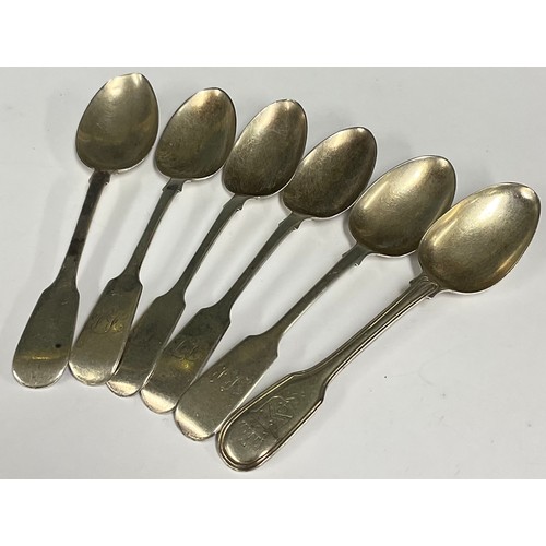 67 - A set of four Victorian silver teaspoons, by Elizabeth Eaton, London 1848; a near pair of George IV ... 