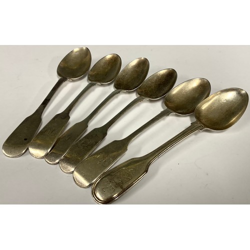 67 - A set of four Victorian silver teaspoons, by Elizabeth Eaton, London 1848; a near pair of George IV ... 