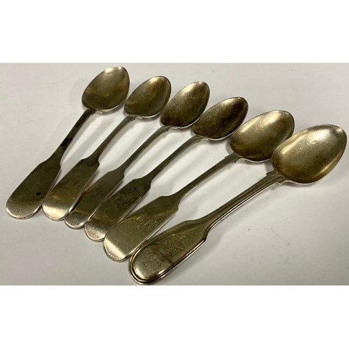 67 - A set of four Victorian silver teaspoons, by Elizabeth Eaton, London 1848; a near pair of George IV ... 