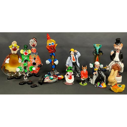 127 - Clowns - Royal Doulton figures. Slapdash, Hn2277, Partners, Hn3119; others Murano glass decanter, fi... 