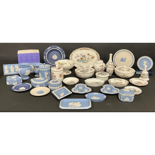 128 - Wedgwood - Jasperware inc plaque, lidded jars, trinket dishes, plates etc;  other Kutani Crane,  Chi... 