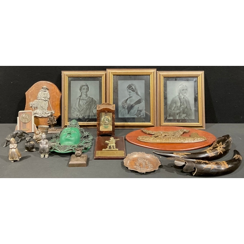 135 - Boxes and Objects - a bronze plaque, modelled as a hunting dog, on oval wood mount, 40cm wide; an ad... 