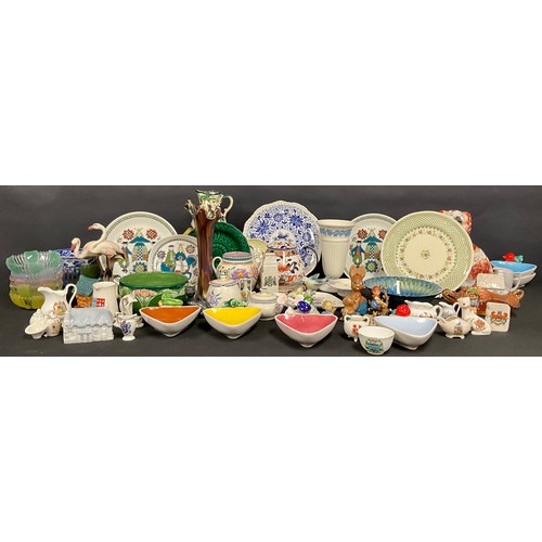 137 - Ceramics - Poole traditional pattern vases, etc; Mason's Ironstone; Crested china, including cat, sh... 