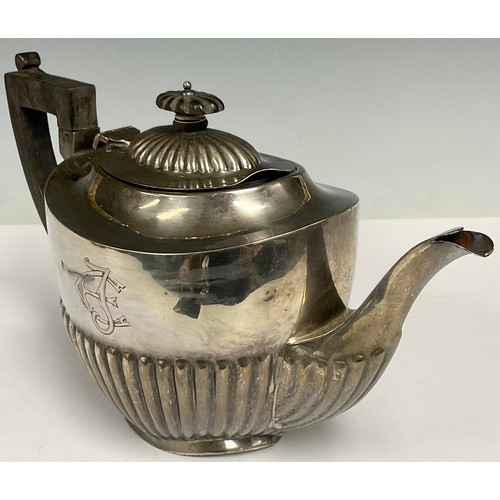 163 - An Edwardian silver half fluted teapot, Birmingham 1905, a/f, 547g gross