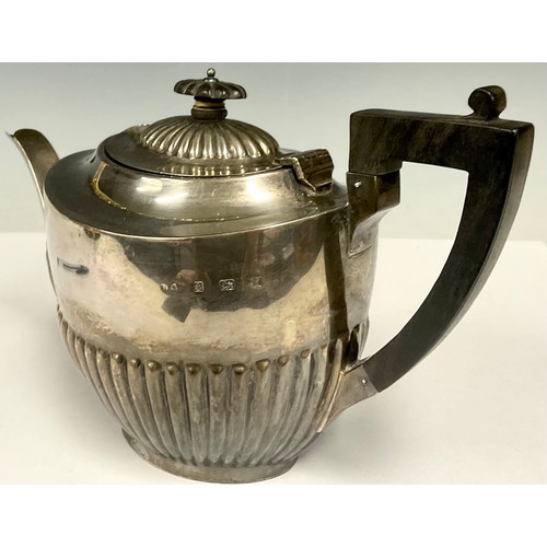 163 - An Edwardian silver half fluted teapot, Birmingham 1905, a/f, 547g gross