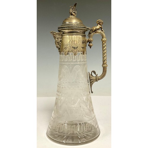 164 - A Victorian claret jug, silver plate mounted, c.1870