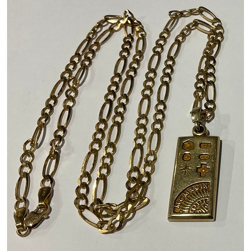 196 - A 9ct gold Millennium commemorative necklace and gold ingot pendant, limited edition 1/4 ounce AU, m... 