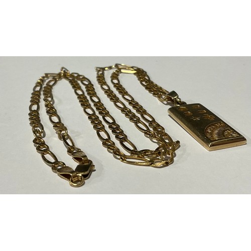 196 - A 9ct gold Millennium commemorative necklace and gold ingot pendant, limited edition 1/4 ounce AU, m... 