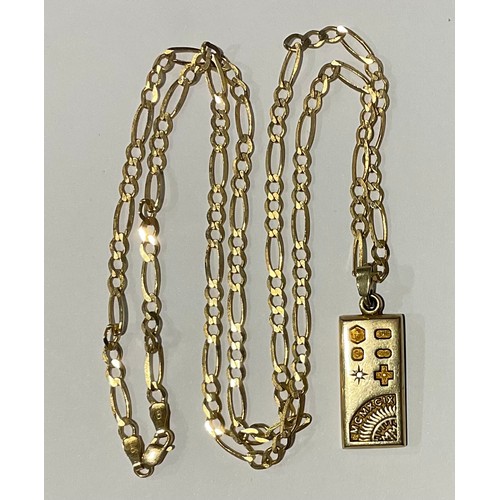 196 - A 9ct gold Millennium commemorative necklace and gold ingot pendant, limited edition 1/4 ounce AU, m... 