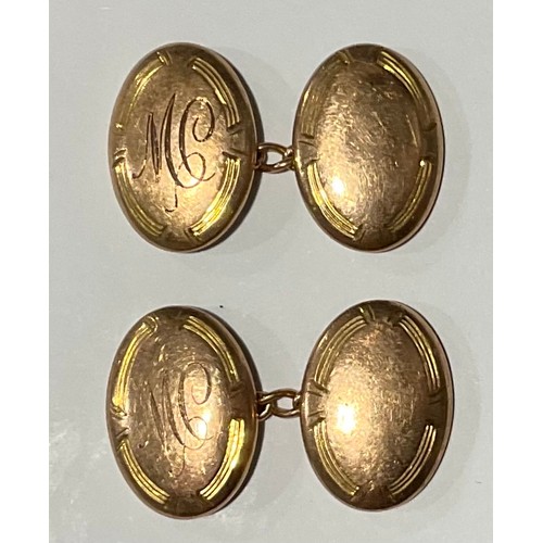 202 - A pair of 9ct gold oval cufflinks, Birmingham 1912, 4.1g