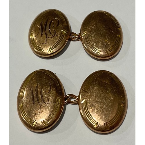 202 - A pair of 9ct gold oval cufflinks, Birmingham 1912, 4.1g