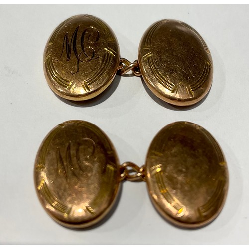 202 - A pair of 9ct gold oval cufflinks, Birmingham 1912, 4.1g