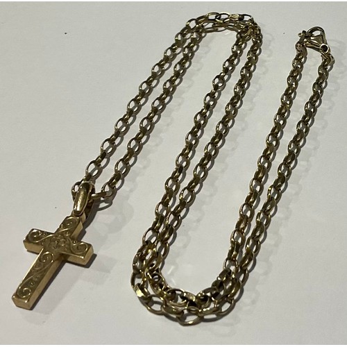 204 - A 9ct gold cross pendant necklace, stamped 375 50cm long, 8g