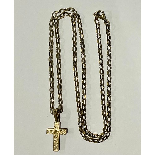 204 - A 9ct gold cross pendant necklace, stamped 375 50cm long, 8g