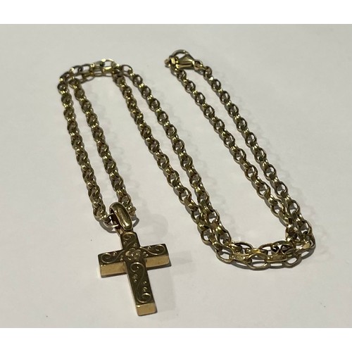 204 - A 9ct gold cross pendant necklace, stamped 375 50cm long, 8g