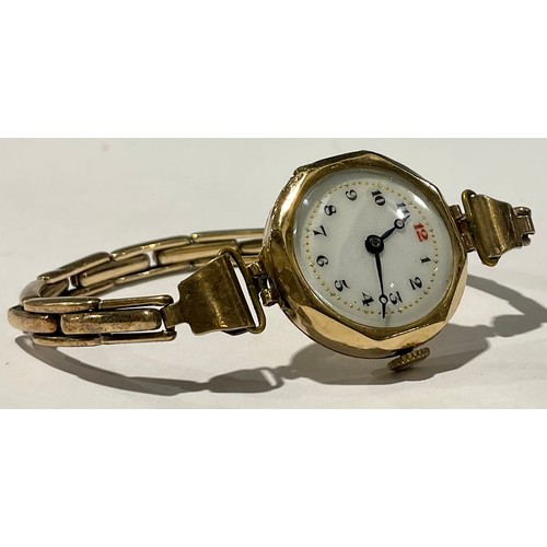 205 - Horology – a 9ct. gold ladies wrist watch 1926 15 jewel Swiss Pilot movement, round case with octago... 