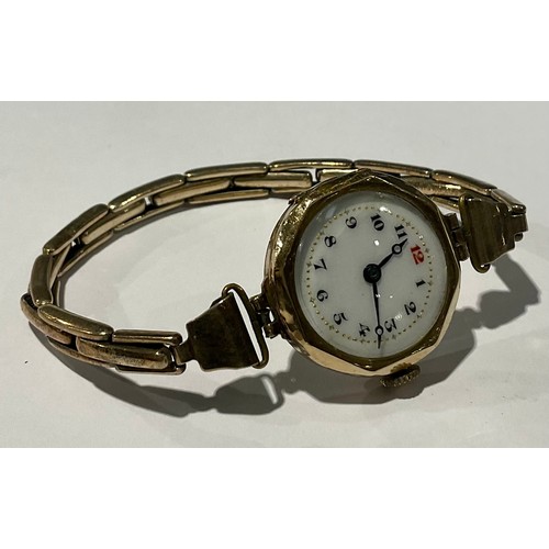 205 - Horology – a 9ct. gold ladies wrist watch 1926 15 jewel Swiss Pilot movement, round case with octago... 