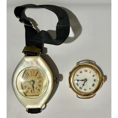 212 - A 9ct gold ladies' half-hunter wristwatch, the enamel dial with black Roman chapter, 11.7g gross; an... 