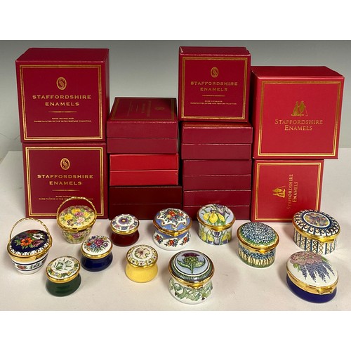 218 - A collection of eleven Staffordshire enamel boxes, various