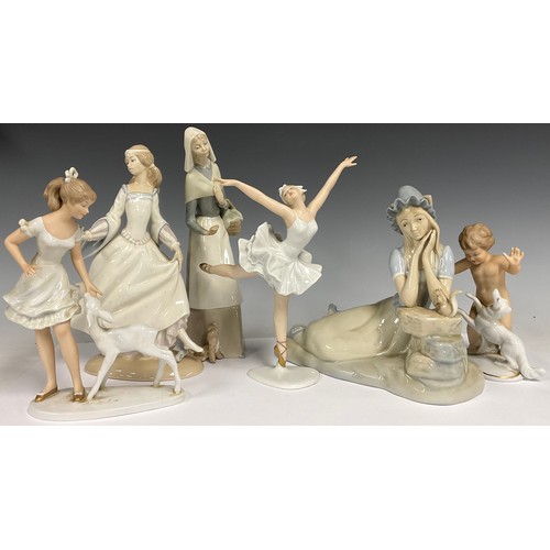 220 - LLadro figure Cinderella, Lost Slipper;  another Shepherdess with puppy;  Wallendorf porcelain figur... 