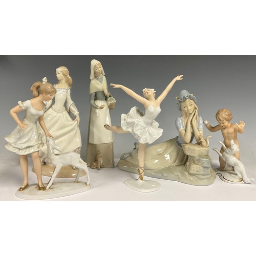 220 - LLadro figure Cinderella, Lost Slipper;  another Shepherdess with puppy;  Wallendorf porcelain figur... 