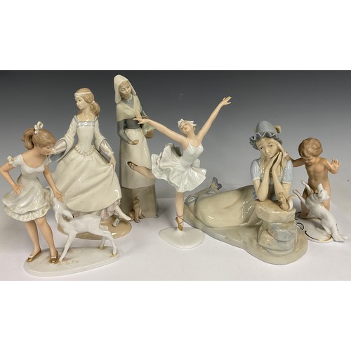 220 - LLadro figure Cinderella, Lost Slipper;  another Shepherdess with puppy;  Wallendorf porcelain figur... 