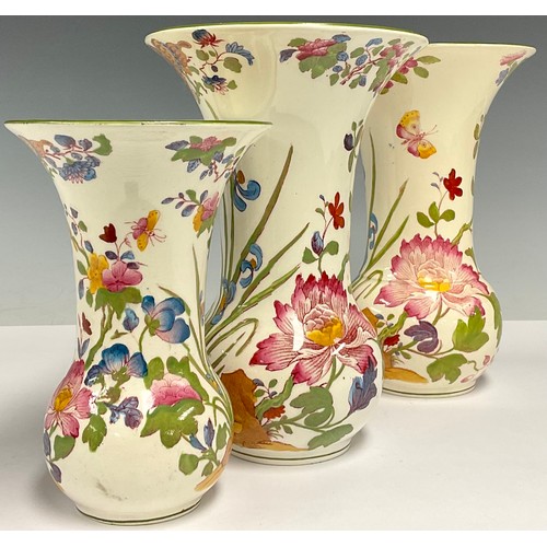 224 - Wedgwood - pair of 1920s Etruria Spring flowers and butterflies vases, another similar conforming sm... 