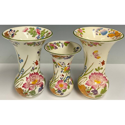 224 - Wedgwood - pair of 1920s Etruria Spring flowers and butterflies vases, another similar conforming sm... 