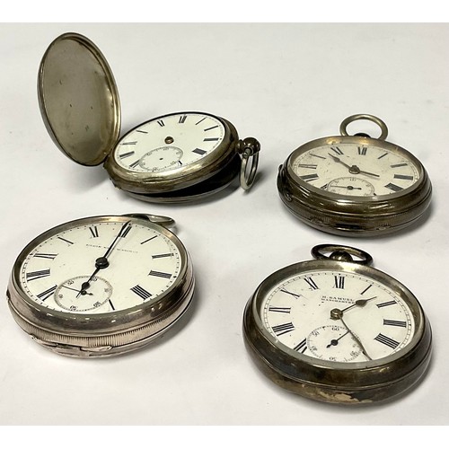 235 - A silver Elgin pocket watch, white enamel dial, machine turned case with vacant cartouche; others (4... 