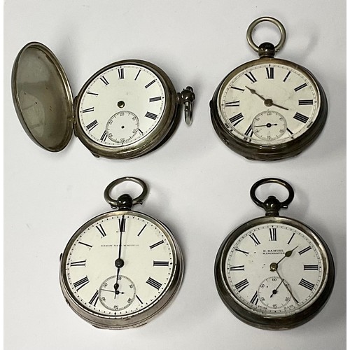 235 - A silver Elgin pocket watch, white enamel dial, machine turned case with vacant cartouche; others (4... 