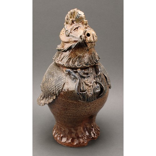 3198 - Studio Pottery - a salt glazed stoneware Unicorn vase and cover, by Jennie Hale, in mottled shades o... 