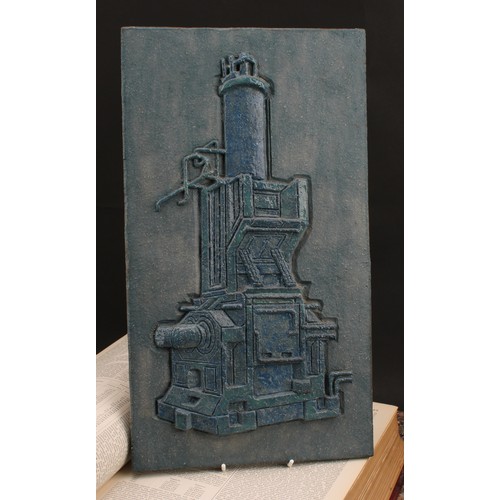 3202 - Studio Pottery - a stoneware wall plaque, by Stig Carlsson, incised and moulded in low relief with a... 