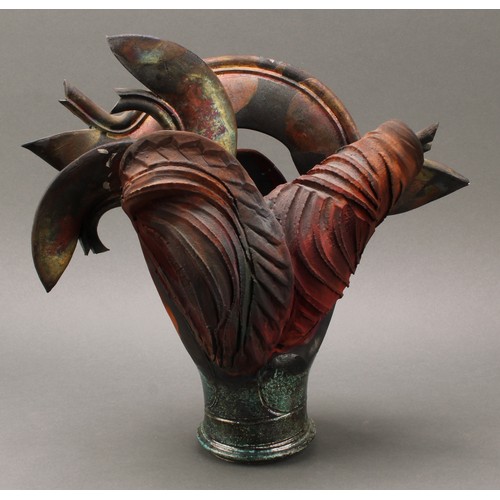 3203 - Studio Pottery - a stylised sculptural vase, by David Cohen, as a 