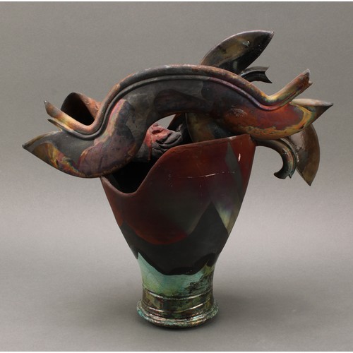 3203 - Studio Pottery - a stylised sculptural vase, by David Cohen, as a 