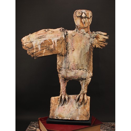 3200 - Studio pottery - a stoneware abstract sculpture of a totem eagle, by Christy Keeney, drip glazed in ... 