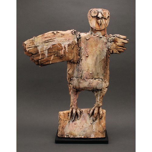 3200 - Studio pottery - a stoneware abstract sculpture of a totem eagle, by Christy Keeney, drip glazed in ... 