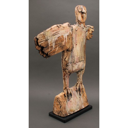 3200 - Studio pottery - a stoneware abstract sculpture of a totem eagle, by Christy Keeney, drip glazed in ... 