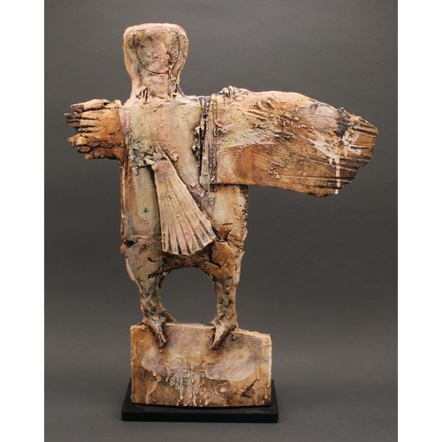 3200 - Studio pottery - a stoneware abstract sculpture of a totem eagle, by Christy Keeney, drip glazed in ... 