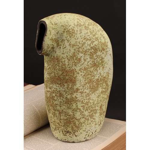 3207 - Studio Pottery - an earthenware vase, monogrammed CB-J, of curved natural form, glazed in textured m... 