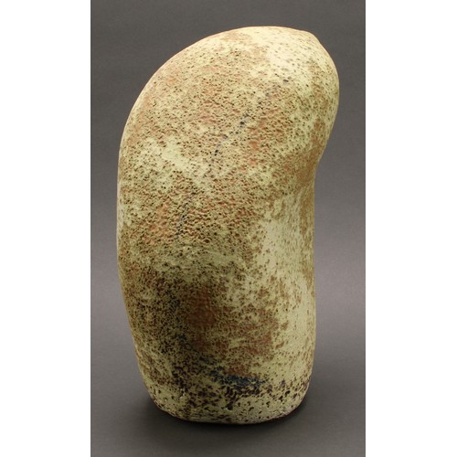 3207 - Studio Pottery - an earthenware vase, monogrammed CB-J, of curved natural form, glazed in textured m... 