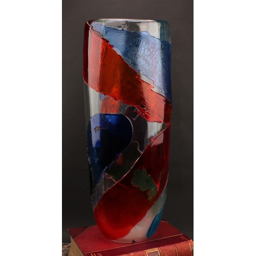 3220 - A large Italian Murano glass floor standing vase, applied with splashes of red, green, blue and purp... 